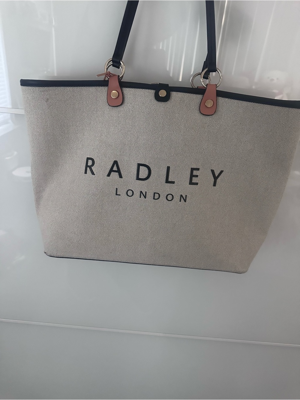 RADLEY LONDON Beige Canvas Tote with Black Trim and Tan Accent